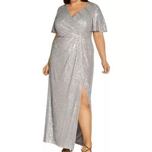 NWT! Adrianna Papell Silver Gown! 20w!